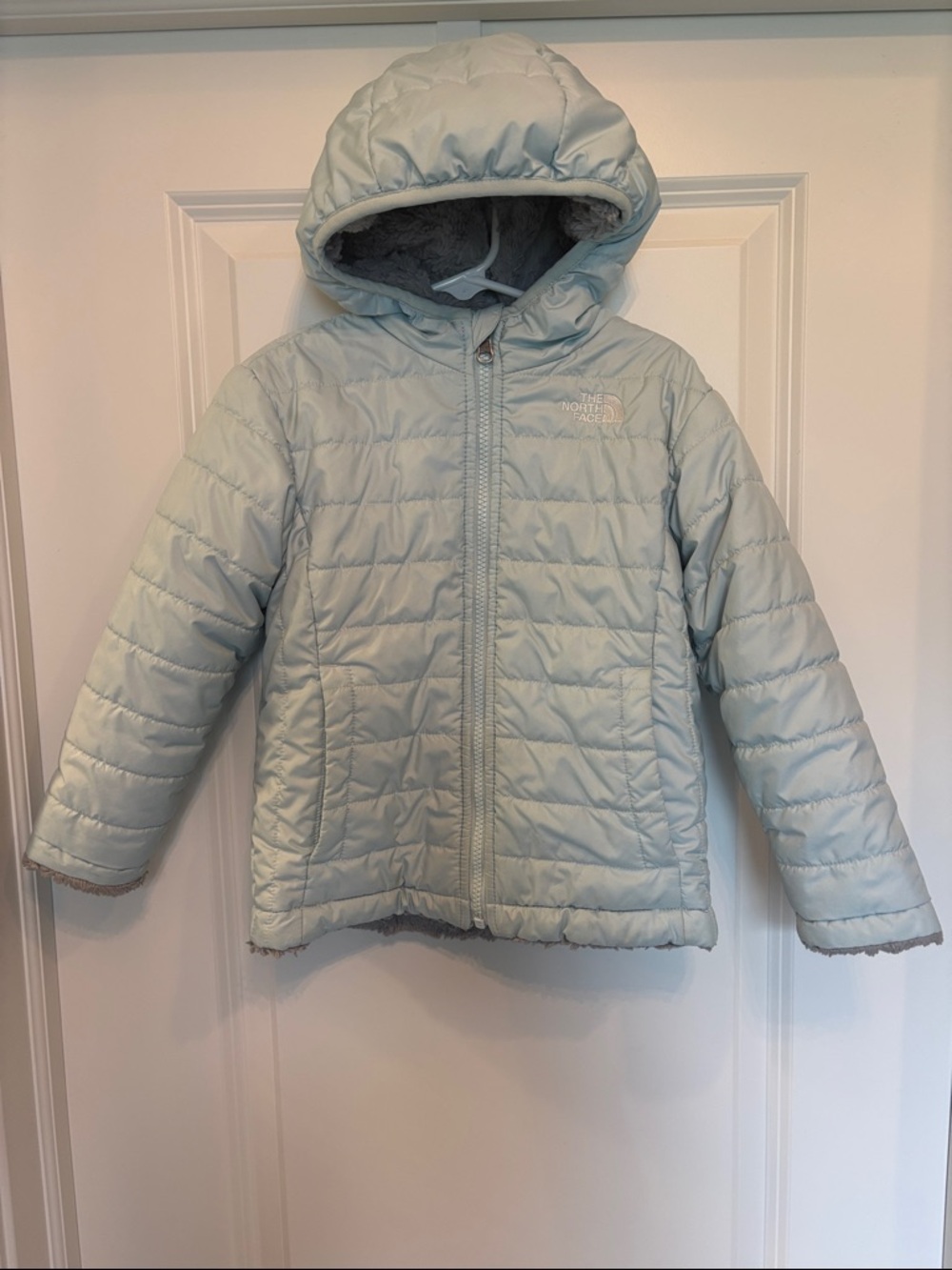 The North Face Kids Light Blue Quilted Hooded Puffer Jacket